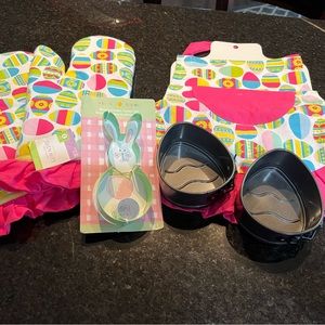 Child's Easter apron ,mitts,  egg spring loaf pan
